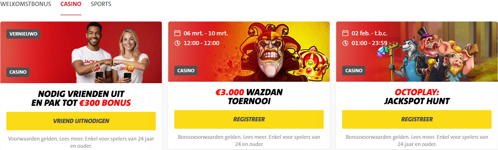 Jacks Casino promoties en bonuskaarten